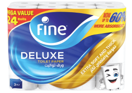 Fine Deluxe Toilet Paper, 3 ply, 24 rolls x 140 sheets | CognitionUAE.com