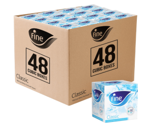 Fine Facial Tissue Box Cubic 100 sheet x 2 ply, carton of 48 boxes | CognitionUAE.com