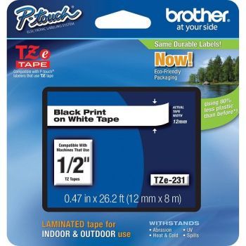 Brother TZe231 Laminated Tape for P-Touch Labelers (Black on White, 0.47" x 26.2') | CognitionUAE.com