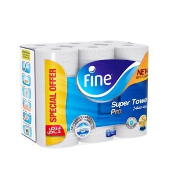 Fine Super Towel Pro Towel 60 sheet 3 ply pack x 6 rolls | CognitionUAE.com
