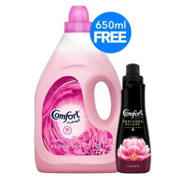 Comfort Softener Pink Flora Soft 4 L + Perfume Deluxe Charm 650 ml | CognitionUAE.com