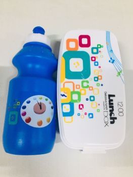 Plastic Lunch Box with Water Bottle-Set-Blue | CognitionUAE.com