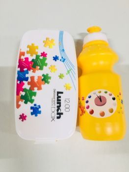 Plastic Lunch Box with Water Bottle-Set-Yellow | CognitionUAE.com