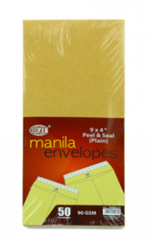Brown Manila Peel & Seal Envelope 9" X 4" 90gsm (50pcs/pack) | CognitionUAE.com