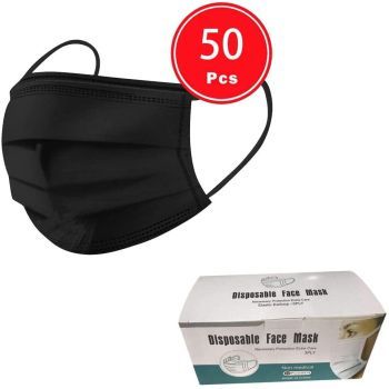 Disposable Face mask 3ply Black Colour (50 pcs / Box)  | CognitionUAE.com