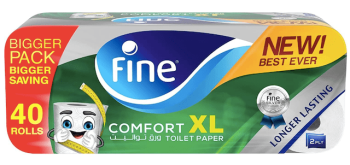Fine Comfort XL Toilet Paper Tissue Roll, 250 Sheets X 2 ply, Mega Pack of 40 Rolls | CognitionUAE.com