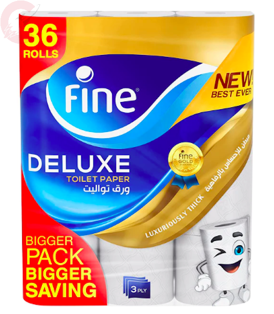 Fine Deluxe Toilet Paper, 140 sheet 3 ply, Pack of 36 rolls
